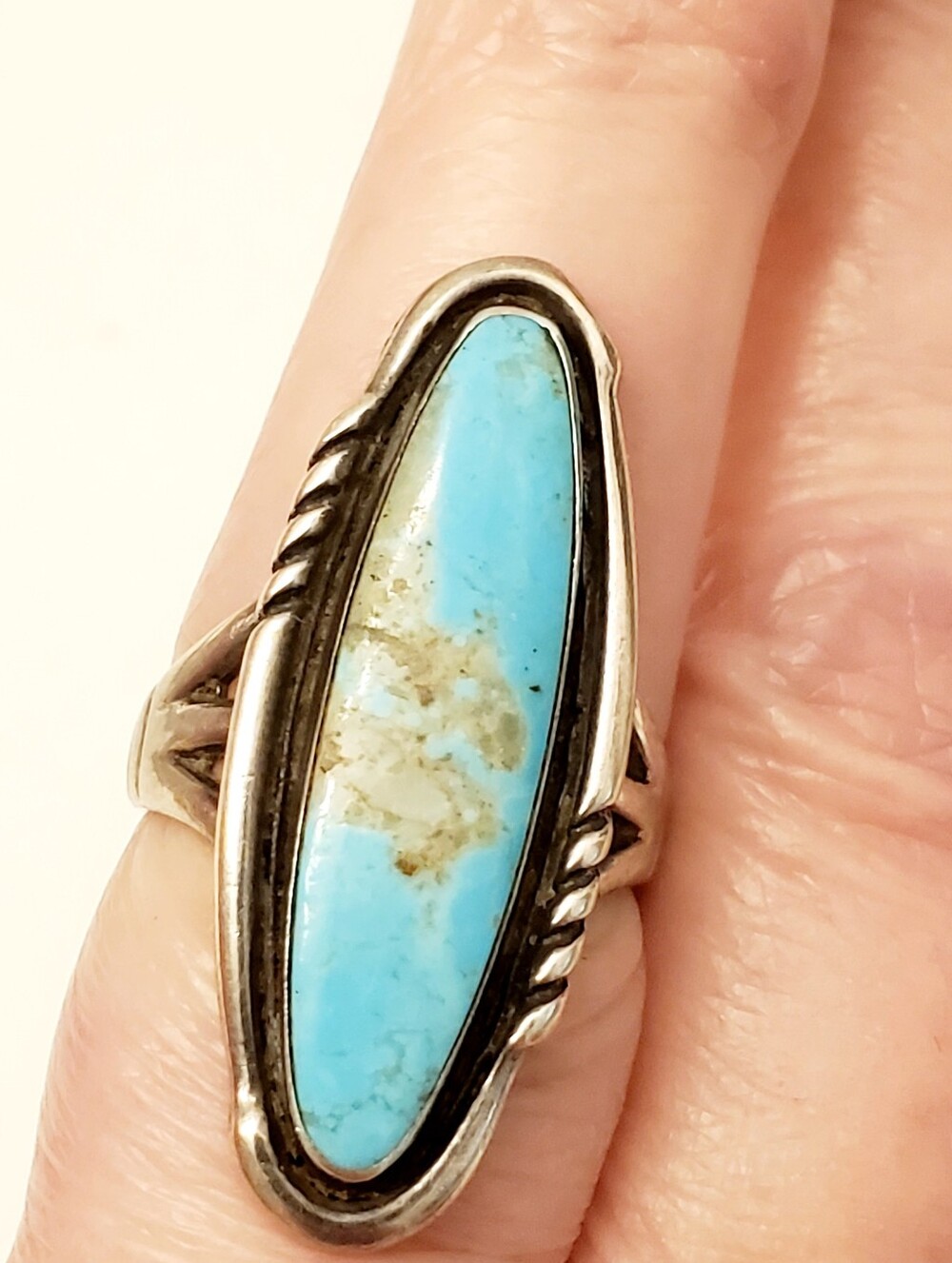 Sterling Silver Turquoise Ring Marked Sterling With Maker Mark 6.75 Bell Trading
